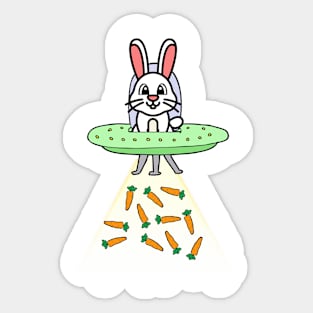 Funny white rabbit is flying a spaceship Sticker